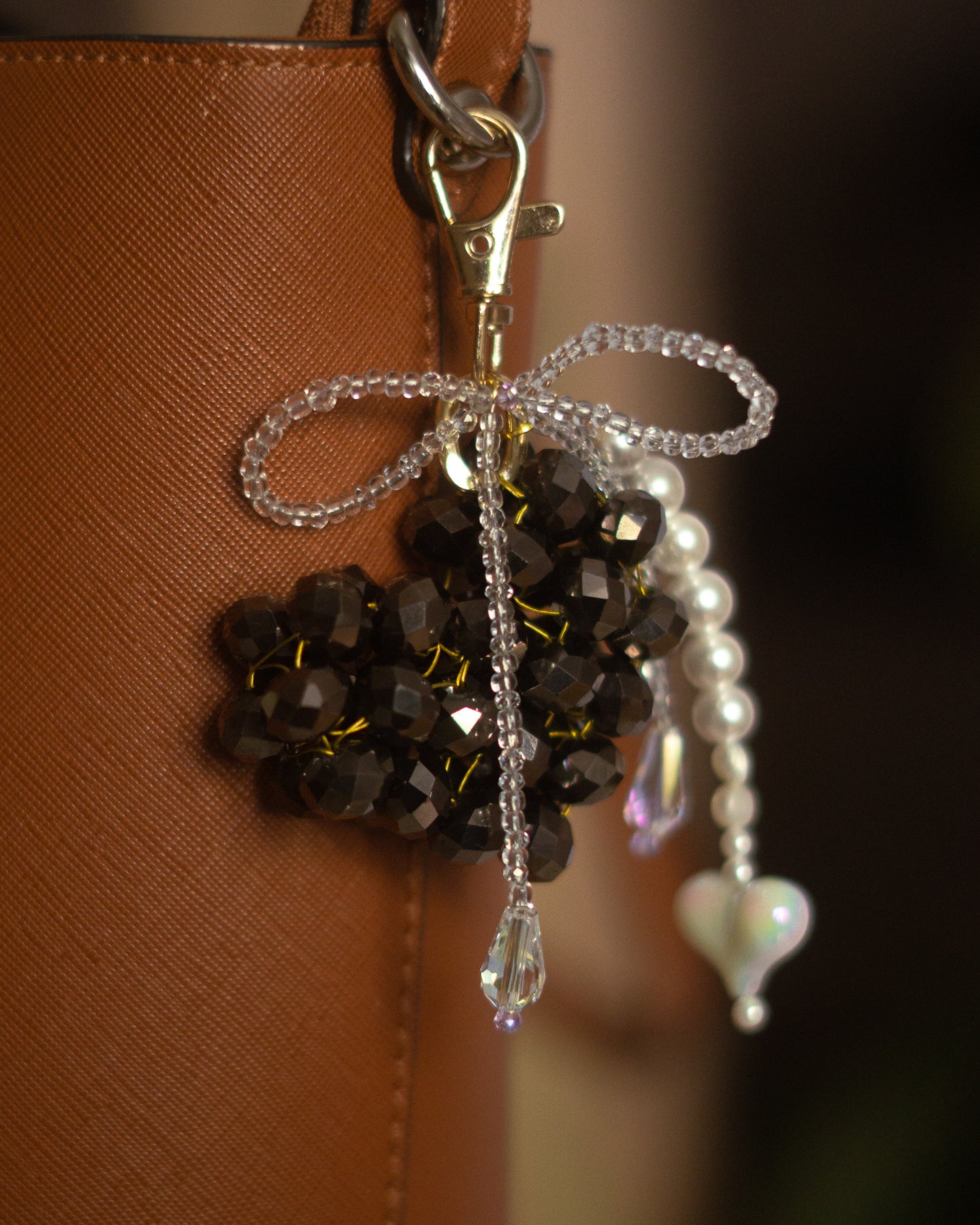 Porte-clé perles en coeur et noeud