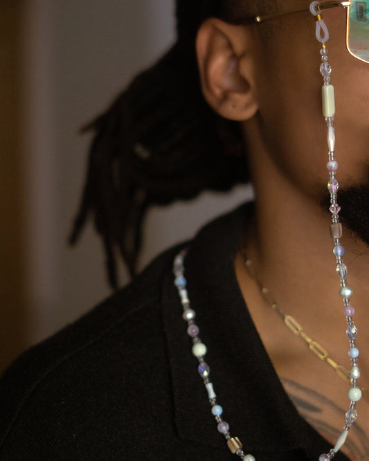 Chaine de lunettes en perles beige - Ori
